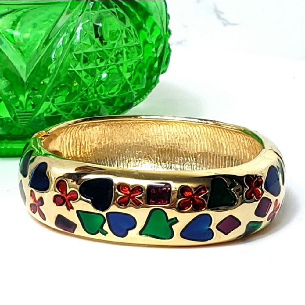 HINGED Goldtone Bracelet Resin Inlays Fashion Jewelry CLEARANCE